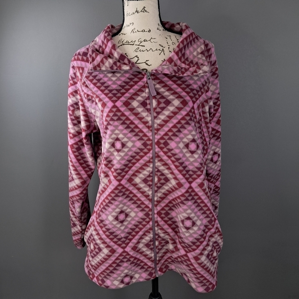 Eddie Bauer Women’s Geometric Fleece Full Zip Pullover Size Large Pink Maroon